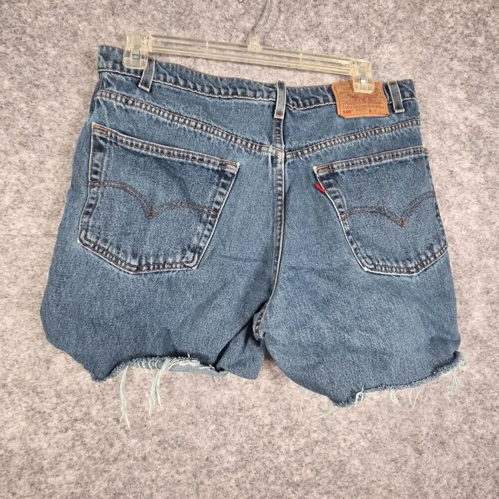Levi's DIY Cutoff Denim Shorts Men's Size 38 Blue Distressed Frayed Summer Festi